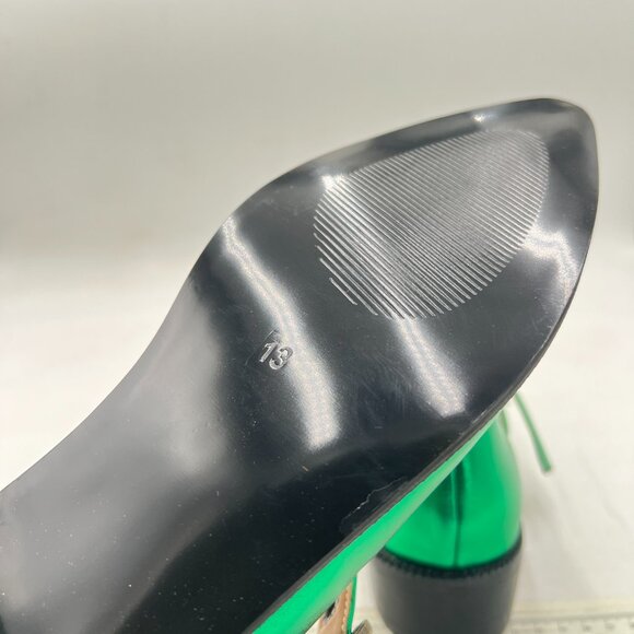 YDN Green Pointed Toe Mary Jane Chunky Heels Pumps Loafers Hollow Buckle Shoes - Picture 6 of 8